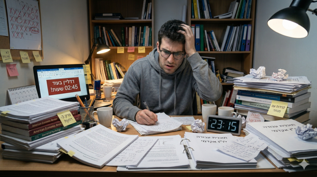 סטודנט לומד ומכין מטלות באוניברסיטה הפתוחה