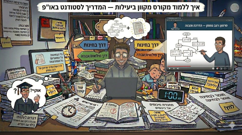 סטודנט לומד מקורס מקוון של רגב גוטמן באוניברסיטה הפתוחה